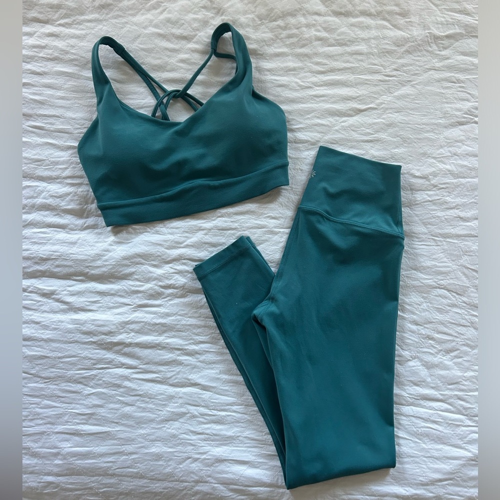 Athleta Teal Transcend Bra and Leggings Set